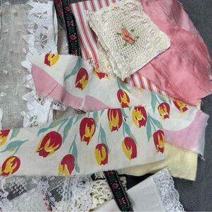 Vintage junk journal supplies slow stitch fabric lot